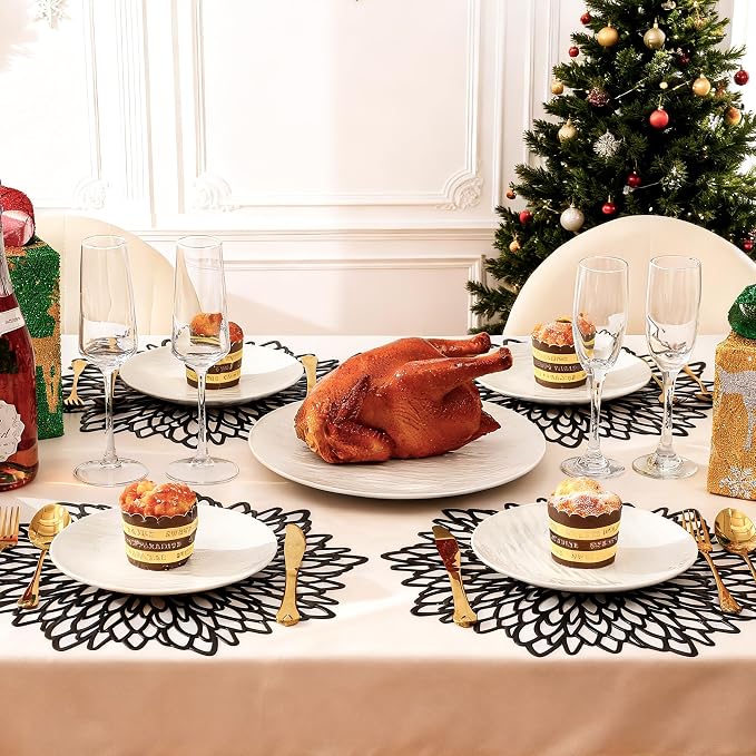 Set of 18 Round Placemats Black, Heat-Resistant PVC Table Mats - Image 8