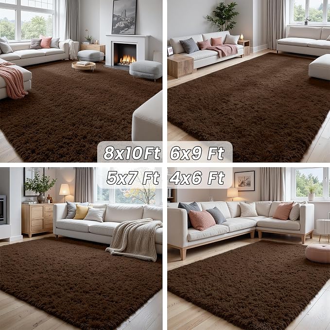 5x8 Area Rugs for Living Room: Soft Fluffy Shag Brown Rugs for Bedroom - Image 7