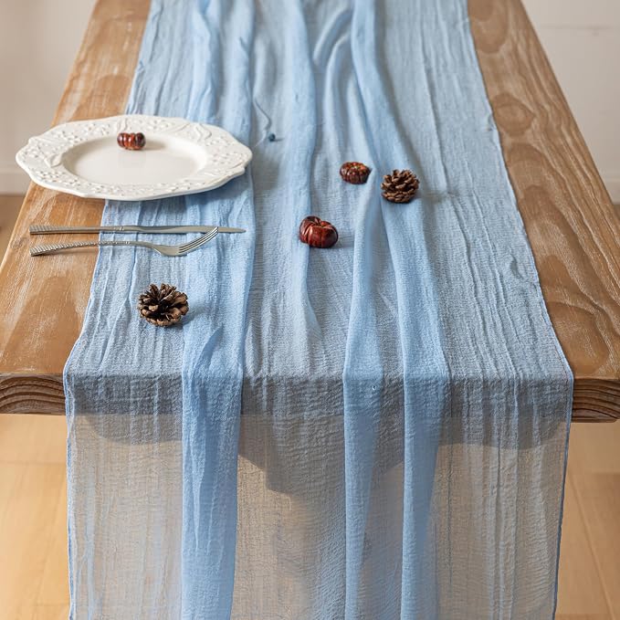 10Pcs Light Blue Cheesecloth Table Runner 120 Inches - Image 3