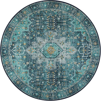 Moynesa Ultra-Thin Washable Round Rug - 6ft Teal Large Living Room Circle Area - Image 8