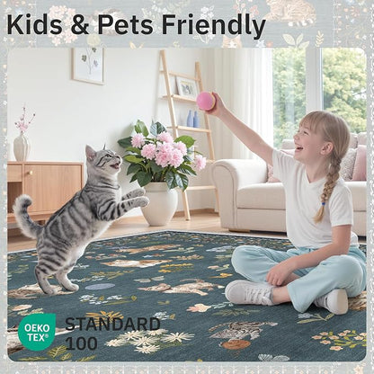 Soalmost Cat 8x10 Area Rugs for Living Room, Machine Washable Animal Floral - Image 5