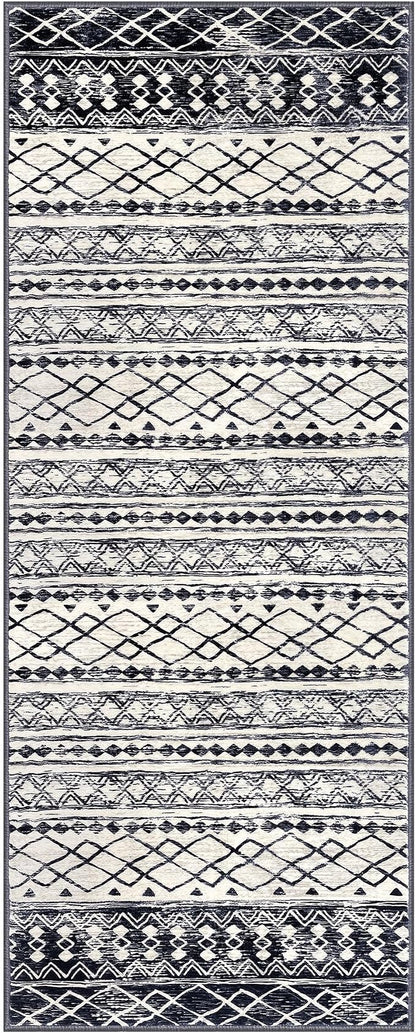 KUTA Moroccan Washable Runner Rugs 2x5, Non-Slip Vintage Black Navy Blue Boho - Image 8