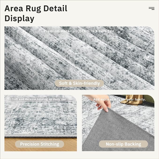 Soalmost 9x12 Area Rugs for Living Room, Non Slip Machine Washable Vintage Rugs - Image 8