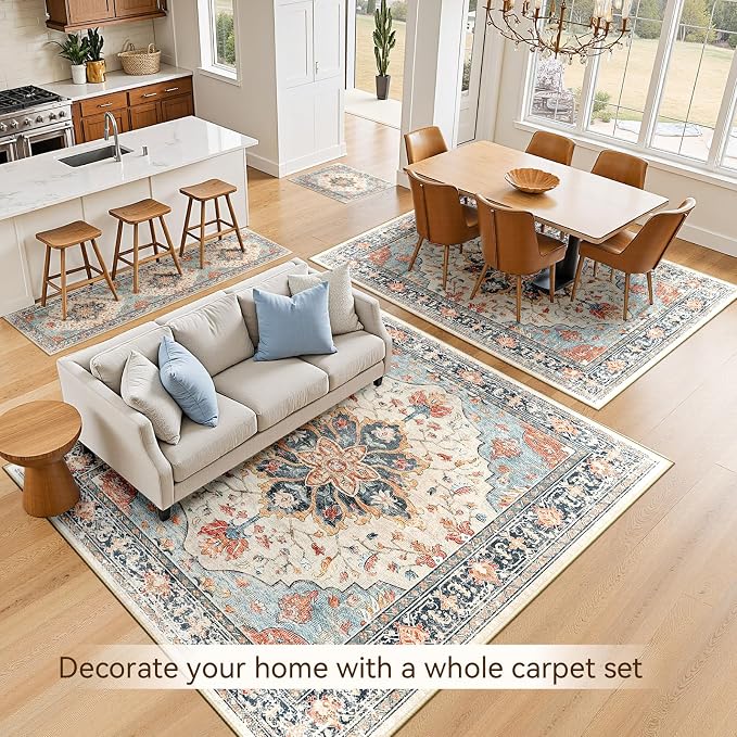 RELEANY Area Rugs 5'x8' Washable Non-Slip, Floral Vintage Distress Medallion - Image 8