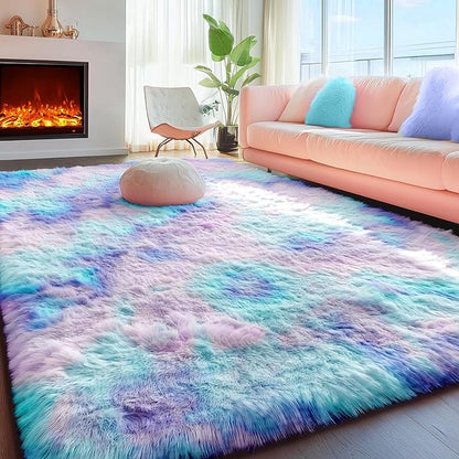 PAGISOFE Furry Rainbow Rugs for Bedroom Girls, 2x3 Soft Purple Shag Tent Rugs - Image 6