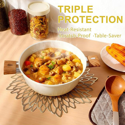 Set of 12 Round Placemats Gold, Heat-Resistant PVC Table Mats - Image 6