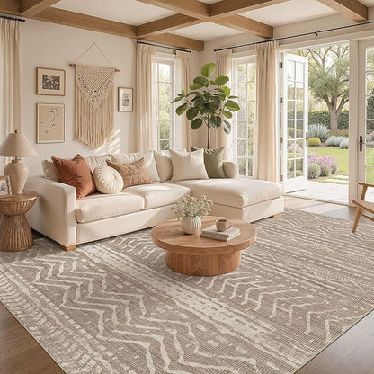 6x8 Area Rugs Living Room: Washable Boho Large Neutral Soft Rug Farmhouse Stain - Image 2
