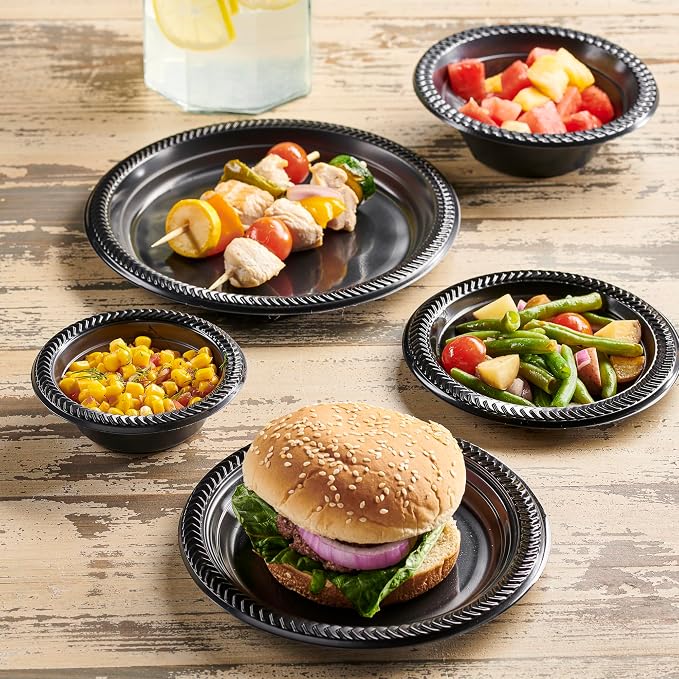PLASTICPRO 400 PCS Black Plastic Plates Light Weight 7 Inch Plastic Dinner - Image 4
