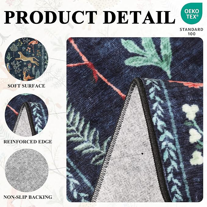 DUKINO 4ft Round Rug, Washable Round Area Rug, Non Slip Indoor Low Pile Animal - Image 5