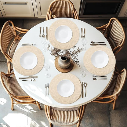 MIAOMIAO Round Placemats Set of 4 Woven Braided Place Mats | 14.5 Inch Cotton - Image 4
