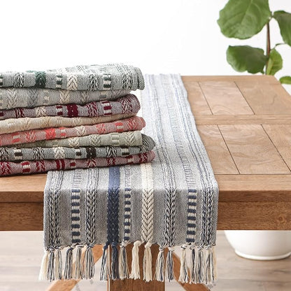 DII Farmhouse Braided Stripe Table Runner Collection, Artichoke Green - Image 8