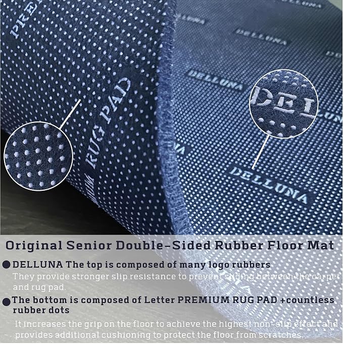 DELLUNA Non-Slip Area Rug Pad 1/8" Thick Double Side Rubber + Felt, Adds - Image 3
