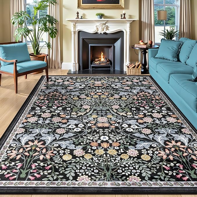 Area Rugs 9x12 Living Room: Floral Washable Rug Vintage Large Soft Boho by PLHXFRSoftAreaRugs