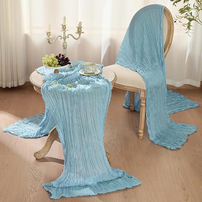12 Pack Dusty Blue Cheesecloth Table Runner Boho Gauze Home Decor | 120 Inch - Image 3