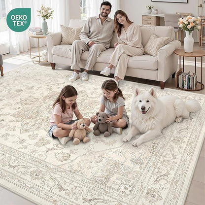 10x14 Area Rug for Living Room: Vintage Boho Neutral Washable Rug Indoor Soft - Image 7