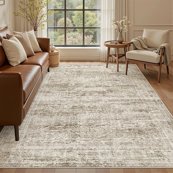 Soalmost 5x7 Area Rugs Brown Low Pile Indoor Washable Trendy Faded Style Rugs by Soalmost