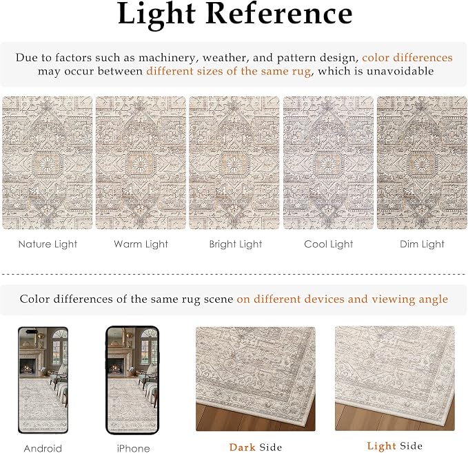 6x9 Washable Vintage Area Rug Beige Oriental Living Room Bedroom Throw Rug - Image 6
