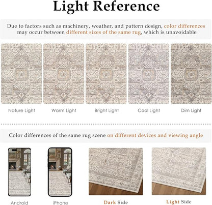 6x9 Washable Vintage Area Rug Beige Oriental Living Room Bedroom Throw Rug - Image 6