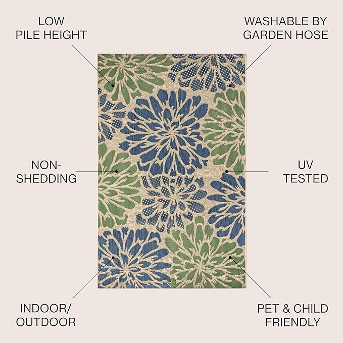 JONATHAN Y Floral Textured Weave Indoor Outdoor Square Area Rug 5X5 Navy/Green - Image 2