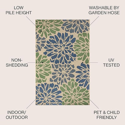 JONATHAN Y Floral Textured Weave Indoor Outdoor Square Area Rug 5X5 Navy/Green - Image 2
