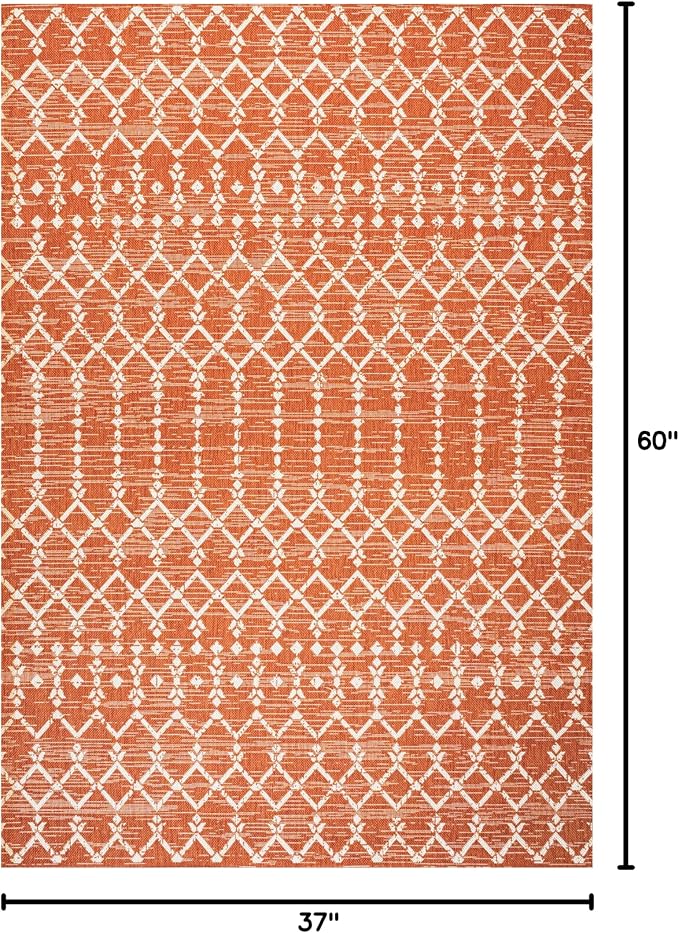 JONATHAN Y Moroccan Geometric Indoor Outdoor Area Rug 3X5 Orange/Cream - Image 2