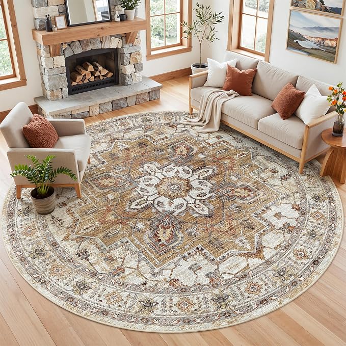 Madane Washable 8ft Circle Round Rug, 8x8 Circular Rugs Non-Slip Vintage Area - Image 2