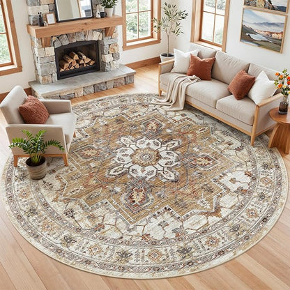 Madane Washable 8ft Circle Round Rug, 8x8 Circular Rugs Non-Slip Vintage Area - Image 2