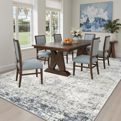 Soalmost 5x8 Area Rugs Blue Ivory Low Pile Indoor Washable Trendy Faded Style - Image 4