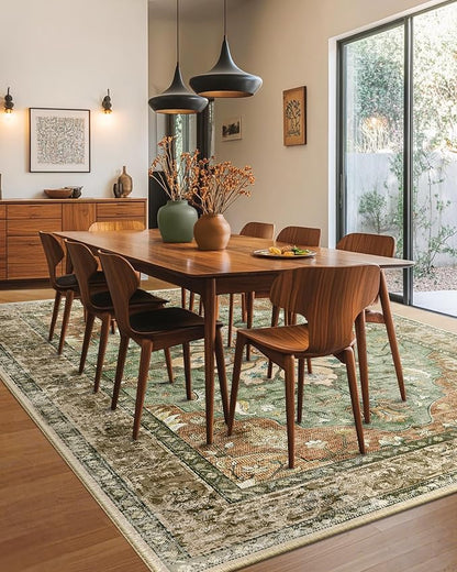 RELEANY Area Rugs 6'x9' Washable Non-Slip, Floral Vintage Distress Medallion - Image 3