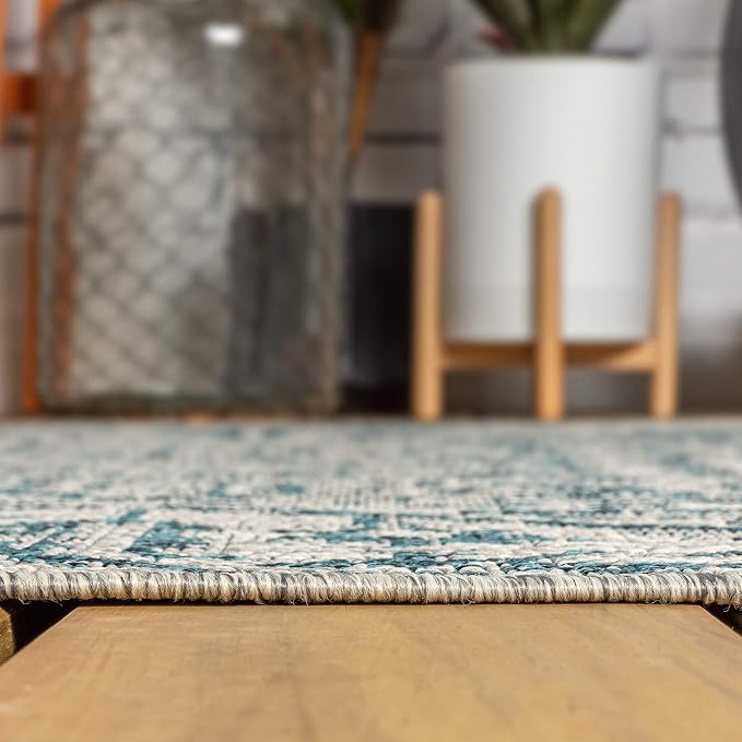 JONATHAN Y Boho Medallion Indoor Outdoor Round Area Rug 4 Ft Teal/Gray - Image 5