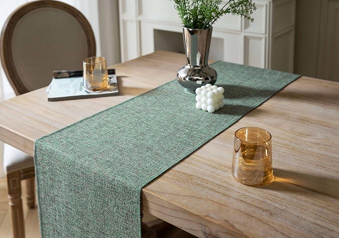 Green Table Runners 108 Inches Long, Burlap Linen Style Rustic Farmhouse Table - Image 4