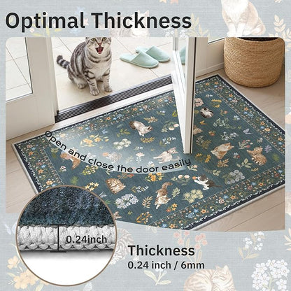 Soalmost Cat 4x6 Area Rugs, Machine Washable Animal Floral Accent Rug Non-Slip - Image 6