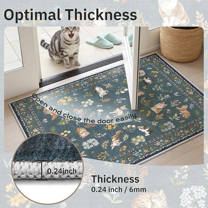 Soalmost Cat 8x10 Area Rugs for Living Room, Machine Washable Animal Floral - Image 9