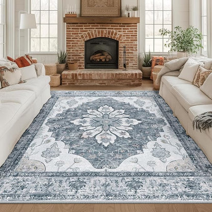 RELEANY Area Rugs Square 8ft Washable Non-Slip, Floral Vintage Distress by RELEANY