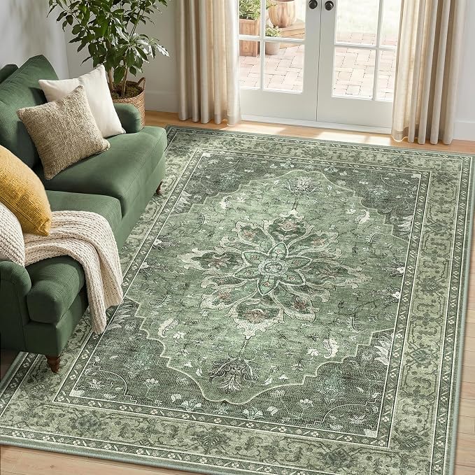 RELEANY Area Rugs 5'x7' Washable Non-Slip, Floral Vintage Distress Medallion - Image 2