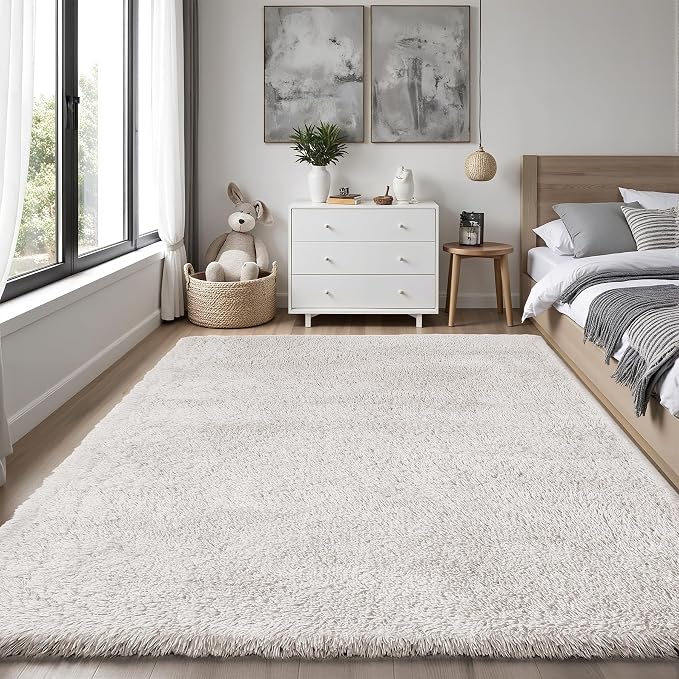 Area Rug for Living Room Bedroom: 4x6 White Soft Fluffy Shag Upgrade Non-Slip - Image 2