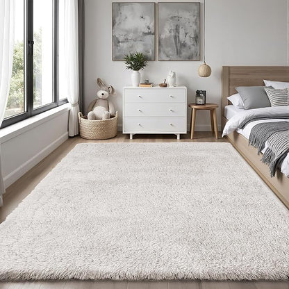 Area Rug for Living Room Bedroom: 6x9 White Soft Fluffy Shag Upgrade Non-Slip - Image 2