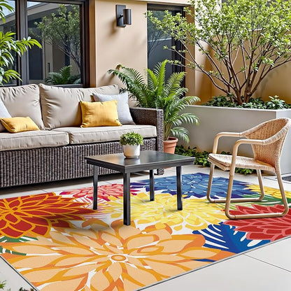 Colorful 3x5 Washable Rug for Living Room Tropical Botanical Modern Floral - Image 3