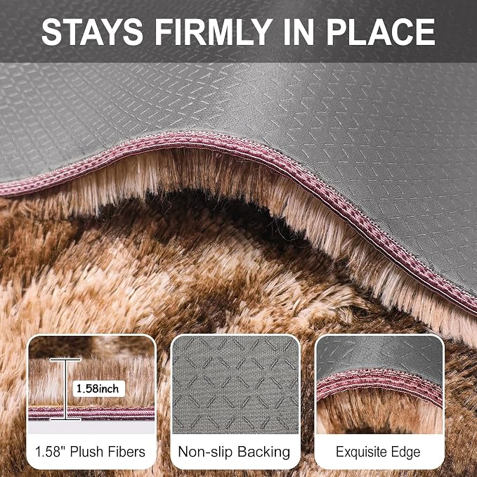 2x6 ft Soft Brown Runner Rugs for Bedroom Living Room Plush Fluffy Rug Shag Rug - Image 6