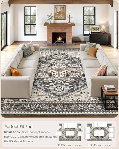 10x12 Vintage Area Rug: Washable Neutral Soft Non Slip Thin Large Floor Carpet - Image 8