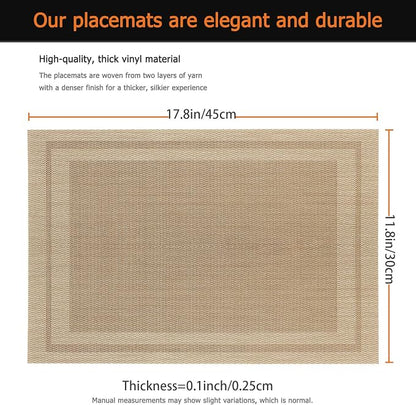Khaki Vinyl Placemats Set of 12, Heat Resistant Table Placemats | 18x12 inch - Image 3
