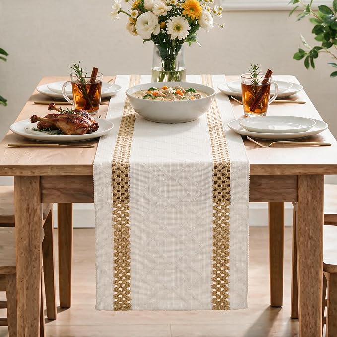 Artoid Mode Burlap Brown Stripe Woven Rustic Table Runner 12x72 Inch | Holiday - Image 2