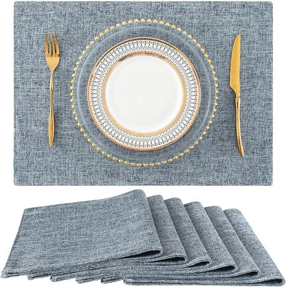 Faux Cotton Linen Placemats Set of 6, Cloth Washable Farmhouse Dining Table Mats by homing