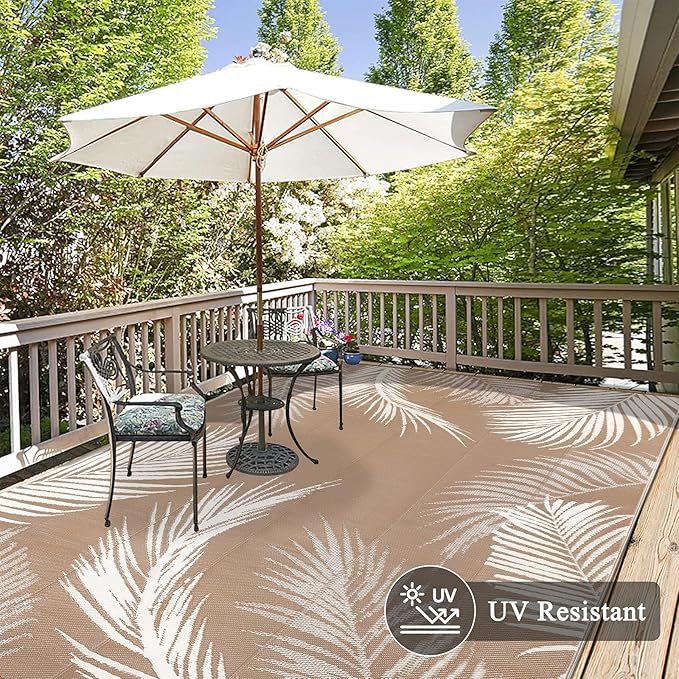 Pauwer Waterproof Outdoor Rug 8x10, Reversible Plastic Straw Patio Camping Rug - Image 4