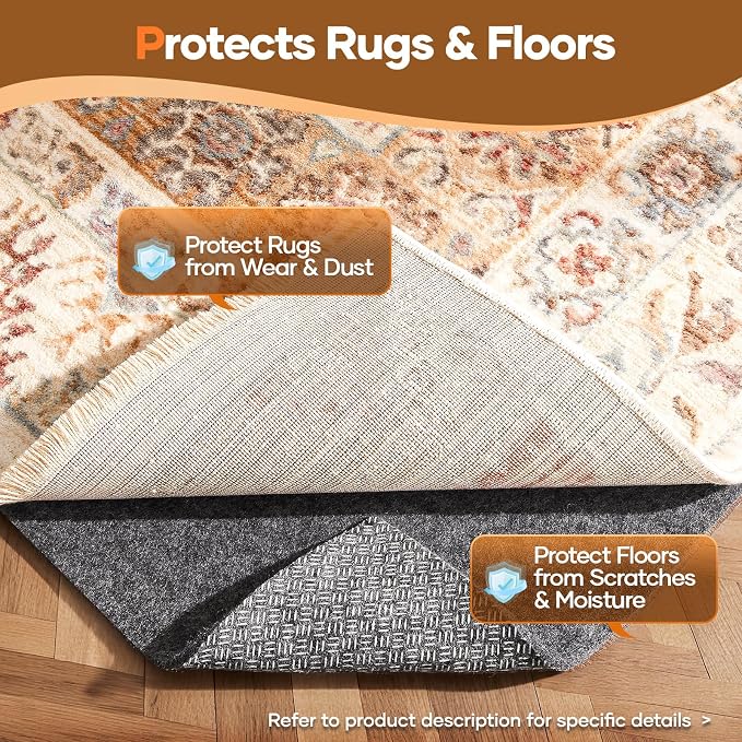 Veken Non Slip Cushioned Rug Pad Gripper 4 x 6 Ft, Felt and Silicone Backing - Image 5