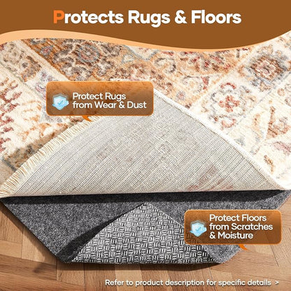 Veken Non Slip Cushioned Rug Pad Gripper 4 x 6 Ft, Felt and Silicone Backing - Image 5