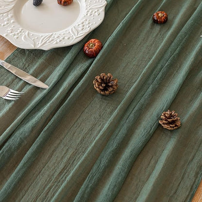 3Pcs Forest Green Cheesecloth Table Runner 120 Inches - Image 4
