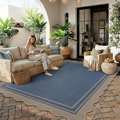 5x7 Scalloped Rug Easy Jute Washable Outdoor Patio Rug - Image 3