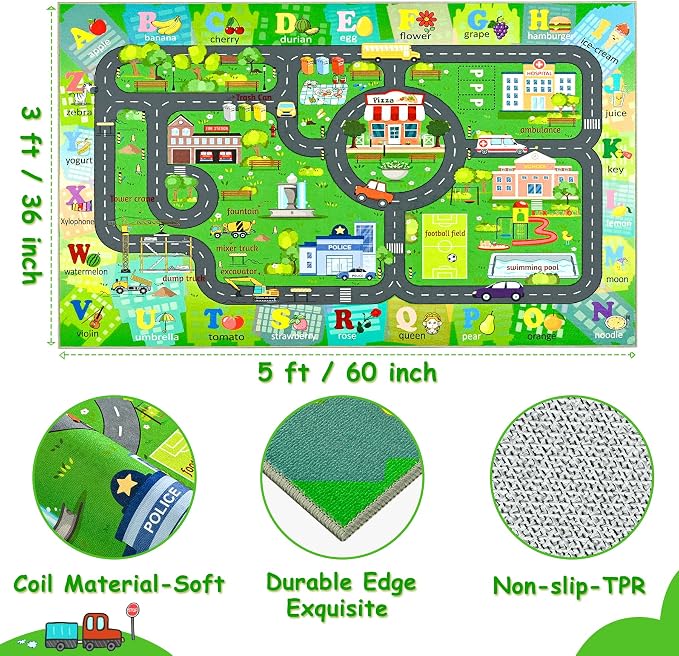 Chicrug 3x5 Car Road Area Rug for Kids Playroom Bedroom, Non Slip Low Pile - Image 3