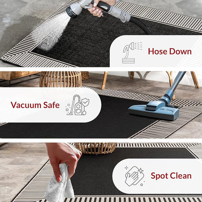 Nuloom Asha Black/Ivory, Striped Border, Soft and Cozy, High Traffic, Stain - Image 6